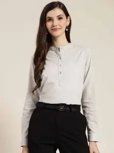 Hancock Mandarin Collar Cotton Shirt Style Formal Top