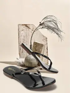 Picktoes Bow Detail Open Toe Flats