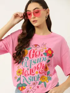 DressBerry Graphic Printed Drop-Shoulder Sleeves Pure Cotton Oversized T-shirt