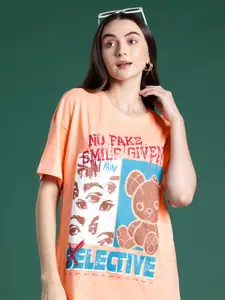 DressBerry Printed Drop-Shoulder Sleeves Pure Cotton T-shirt