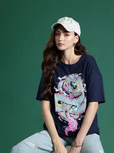 DressBerry Graphic Printed Drop-Shoulder Sleeves Pure Cotton T-shirt