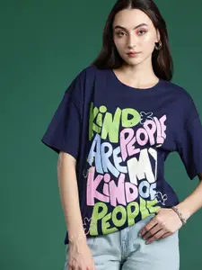 DressBerry Typography Printed Drop-Shoulder Sleeves Pure Cotton T-shirt