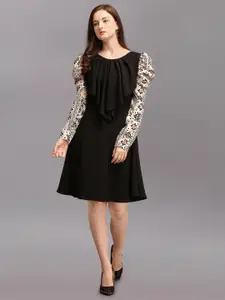 DL Fashion Round Neck Puff Sleeve Ruffled A-Line Dress