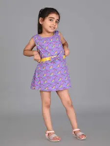 Creative Kids Girls Conversational Printed Sleeveless Bow Cotton A-Line Dress
