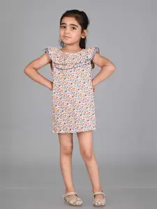 Creative Kids Girls Floral Printed Yoke Designed Cape Sleeves Cotton A-Line Dress