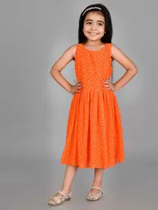 Creative Kids Girls Geometric Printed Gathered Fit & Flare Midi Dress