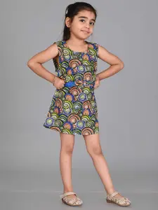 Creative Kids Girls Abstract Printed Belted Cotton A-Line Dress