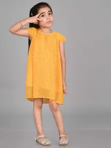 Creative Kids Girls Geometric Printed Cap Sleeves Gathered A-Line Dress