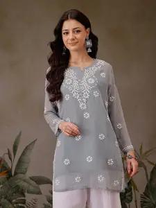ADA Floral Embroidered Chikankari Kurti with Slip