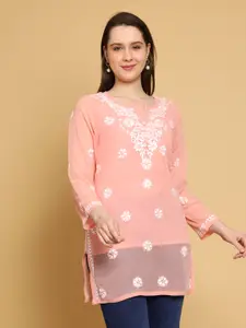 ADA Floral Embroidered Chikankari Kurti with Slip