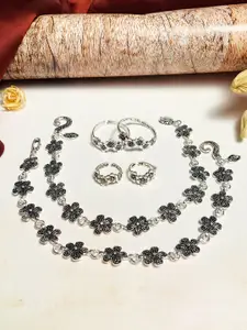 ABDESIGNS Oxidised Silver-Plated Anklet & Toe Rings Combo