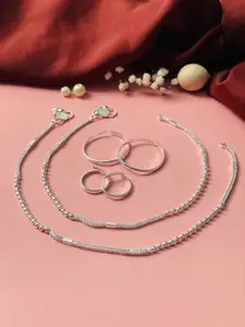 ABDESIGNS Oxidised Silver-Plated Anklets & Set Of 4 Toe Rings Combo