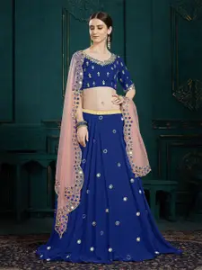 ODETTE Embroidered Semi-Stitched Georgette Lehenga & Unstitched Blouse With Dupatta