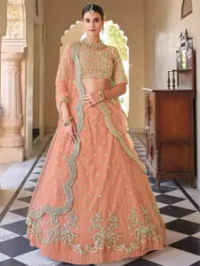ODETTE Embroidered Thread Work Semi-Stitched Lehenga & Unstitched Blouse With