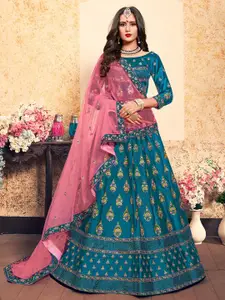 ODETTE Embroidered Thread Work Semi-Stitched Lehenga & Unstitched Blouse With Dupatta