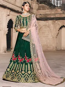 ODETTE Embroidered Thread Work Semi-Stitched Lehenga & Unstitched Blouse With Dupatta