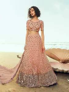 ODETTE Embellished Sequinned Semi-Stitched Lehenga & Unstitched Blouse With Dupatta