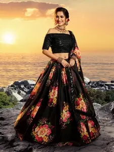 ODETTE Embellished Sequinned Semi-Stitched Lehenga & Unstitched Blouse With Dupatta