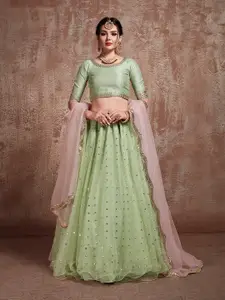 ODETTE Embroidered Sequinned Semi-Stitched Lehenga & Unstitched Blouse With Dupatta