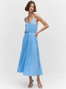 MANGO Accordion Pleated A-Line Midi Dress with Belt