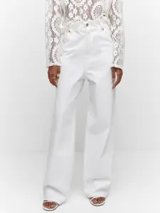 MANGO Women Pure Cotton High-Rise Slouchy Fit Wide Leg Jeans