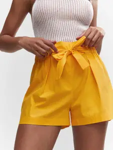 MANGO Women Bow Detailed High-Rise Paperbag Shorts