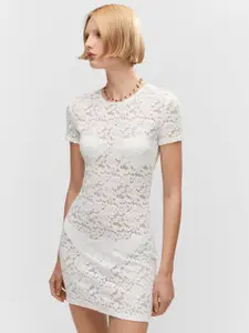 MANGO Floral Lace Sheath Mini Dress