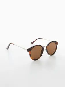MANGO Women Brown Lens & Silver-Toned Round Sunglasses with UV Protected Lens