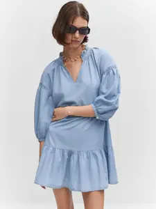 MANGO Pure Cotton Drop-Waist Chambray Dress