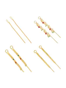 Vighnaharta Set Of 4 Gold-Plated Geometric Drop Earrings