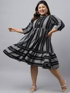 XL LOVE by Janasya Plus Size Striped Fit & Flared Dress