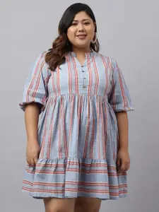 XL LOVE by Janasya Plus Size Striped Cotton Fit & Flared Dress