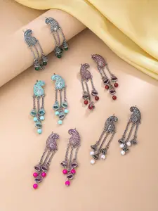 Yellow Chimes Set Of 5 Silver Plated Meenakhari Drop Earrings