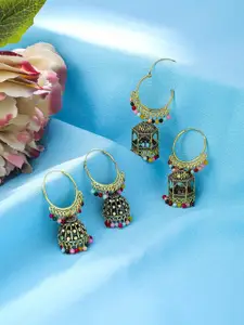 Yellow Chimes Set of 2 Gold-Plated Contemporary Jhumkas Earrings