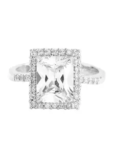 Yellow Chimes Silver-Plated AD Studded Adjustable Finger Ring