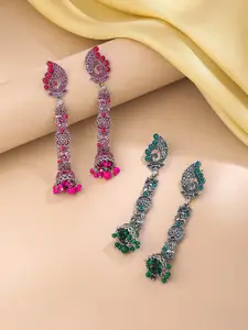 Yellow Chimes Set Of 2 Silver Plated Jhumkas