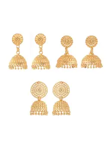 Yellow Chimes Set Of 3 Gold-Toned Jhumkas
