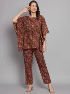Vastralay Floral Printed Pure Cotton Kaftan Top With Trouser