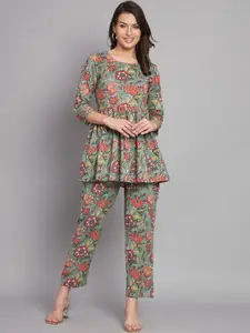 Vastralay Floral Printed Pure Cotton Top With Trouser