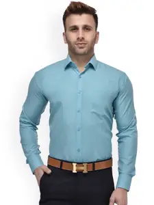 Hangup Men Blue Regular Fit Solid Formal Shirt