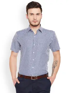 Hancock Men Navy & White Slim Fit Checked Formal Shirt