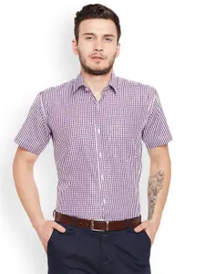 Hancock Men Purple & White Slim Fit Checked Formal Shirt