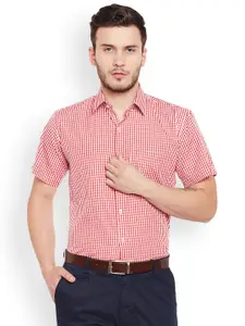 Hancock Men Red & White Slim Fit Checked Formal Shirt