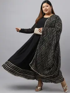 XL LOVE by Janasya Round Neck Maxi Ethnic Dress Comes with Dupatta
