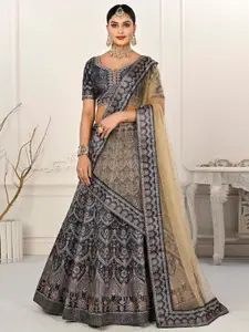 SAPTRANGI Floral Printed Semi-Stitched Lehenga & Unstitched Blouse With Dupatta