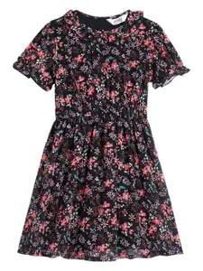 Cantabil Girls Floral Printed Round Neck Puff Sleeve Gathered Fit & Flare Dress