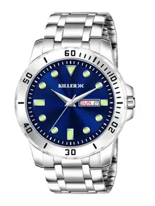 Killer Men Patterned Dial & Stainless Steel Bracelet Straps Analogue Watch KL-9101-BLUE
