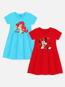 YK Disney Girls Pack of 2 Minnie Mouse Printed Cotton A-Line Dress