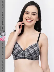 College Girl Pack Of 2 Checked Full Coverage Padded T-shirt Bra With All Day Comfort