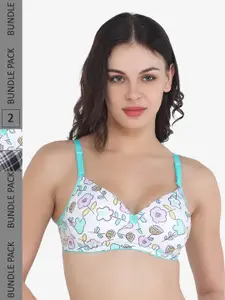 College Girl Pack of 2 Floral Full Coverage Lightly Padded Bra All Day Comfort